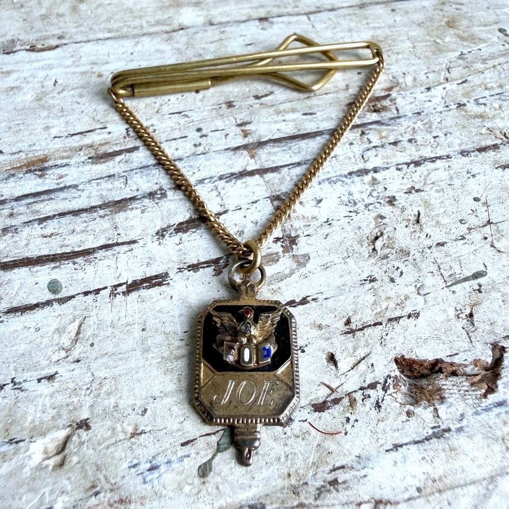 Vintage FOE Fraternal Order of Eagles Sterling Silver Gold‎ Tone Tie Chain